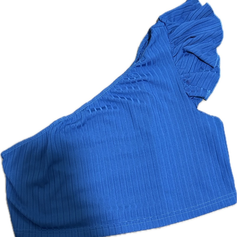 Blue Textured Top with Ruched Design